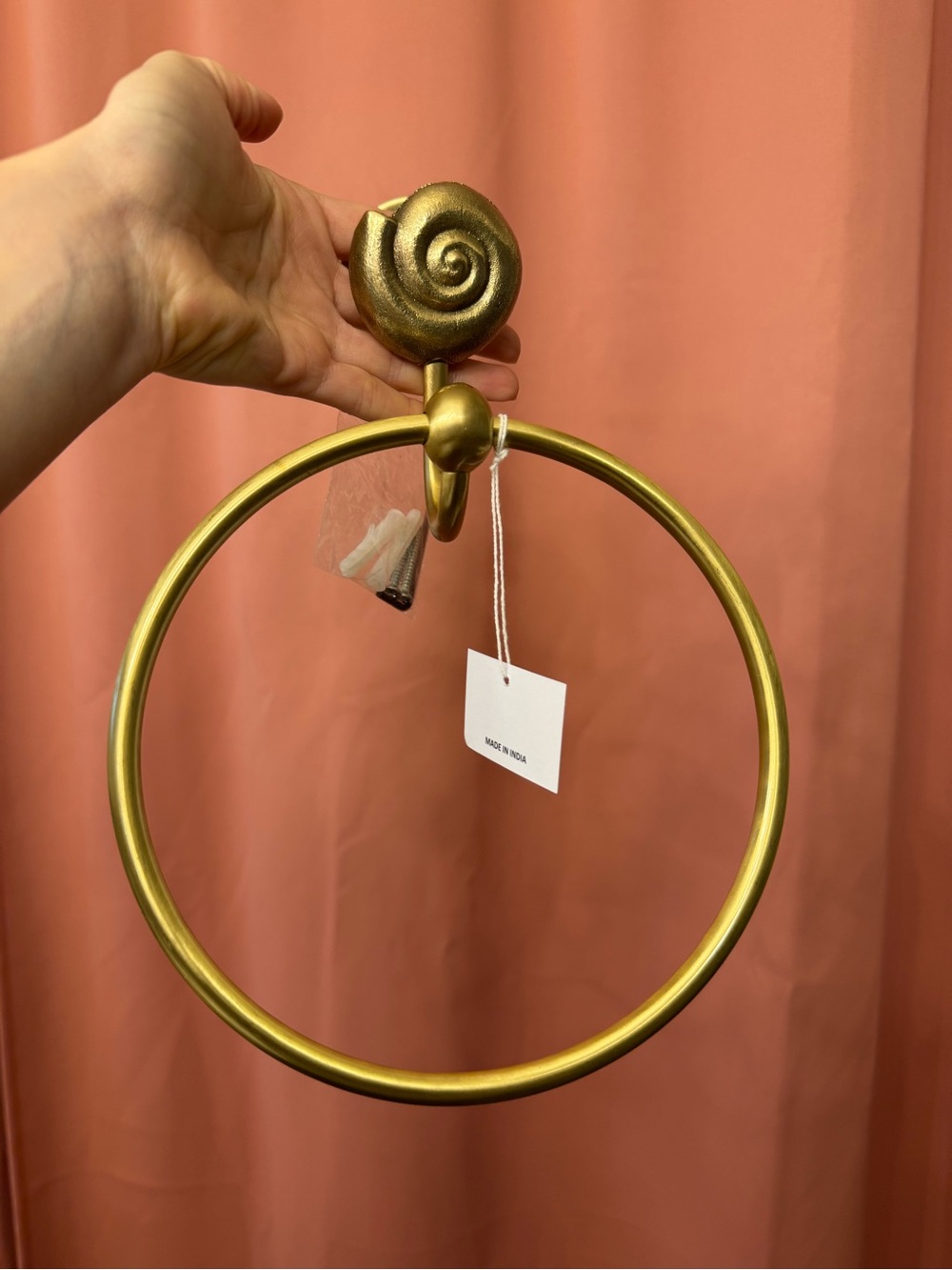 Anthropologie Bathroom Towel Ring Brass Shell Wall Mount New